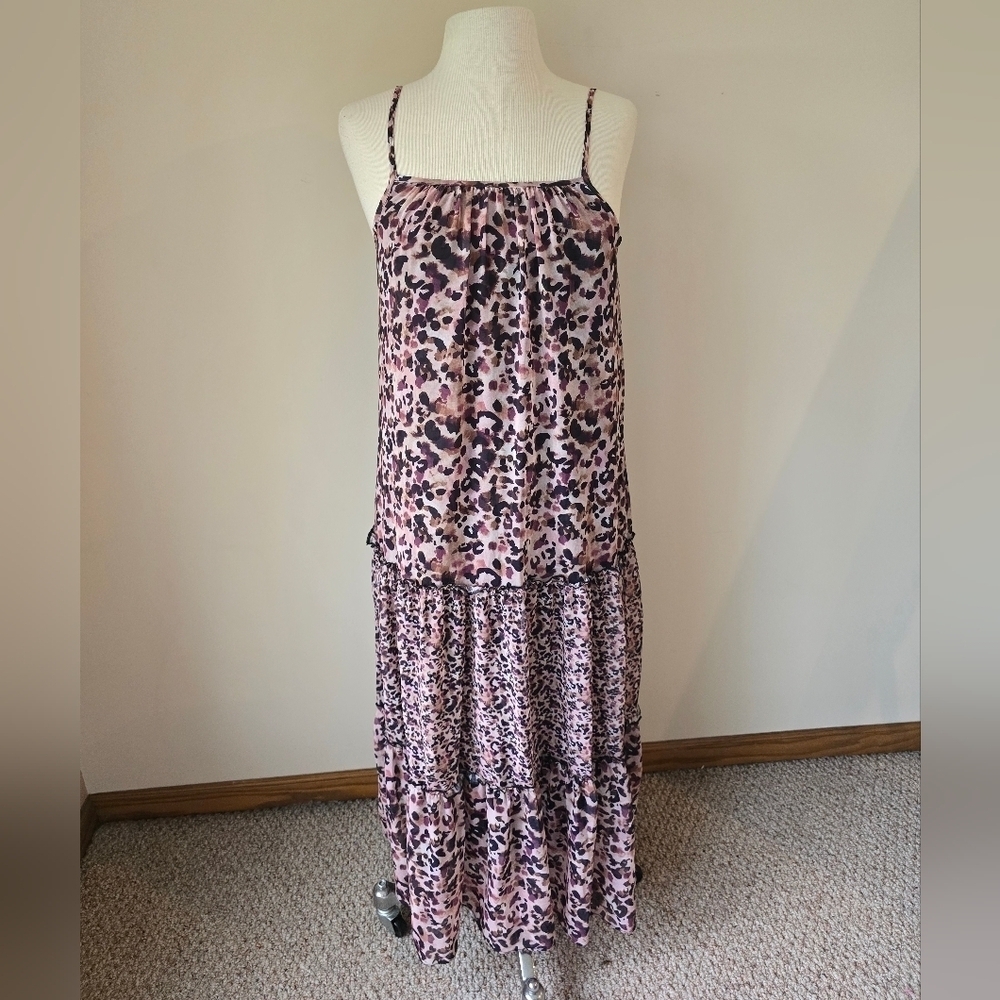 Lipsy London Slip Maxi Dress Brown, Black Tiered Women Size 8.